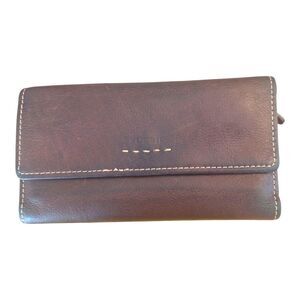 Fossil Leather Envelope Wallet Checkbook Clutch Trifold Billfold Carryall Brown
